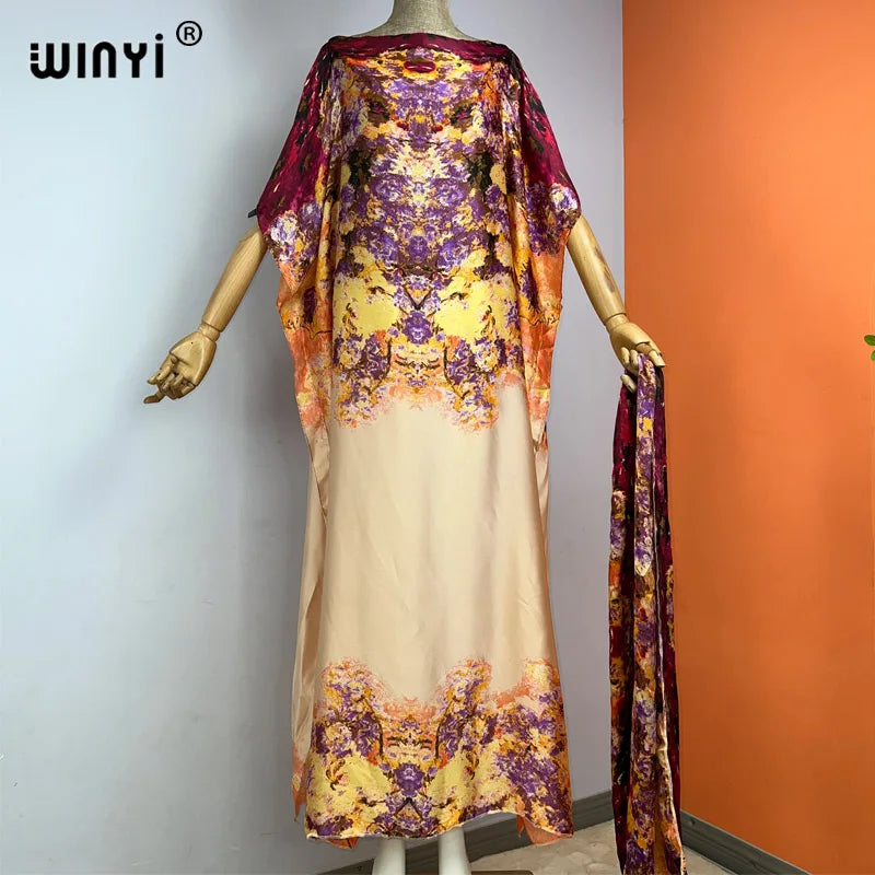 WINYI new holiday party Dress New fashion dress for women Elegant oversized kaftan african print caftan for lady with belt abaya