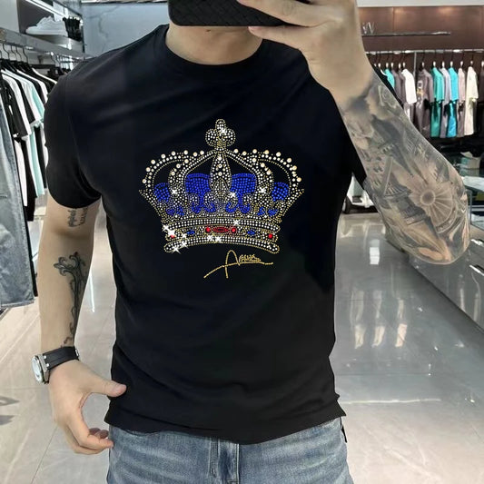Men T-Shirt Imperial crown Diamond Top Quality Comfortable Leisure Fit Summer Personality Trend Brand Short Sleeve
