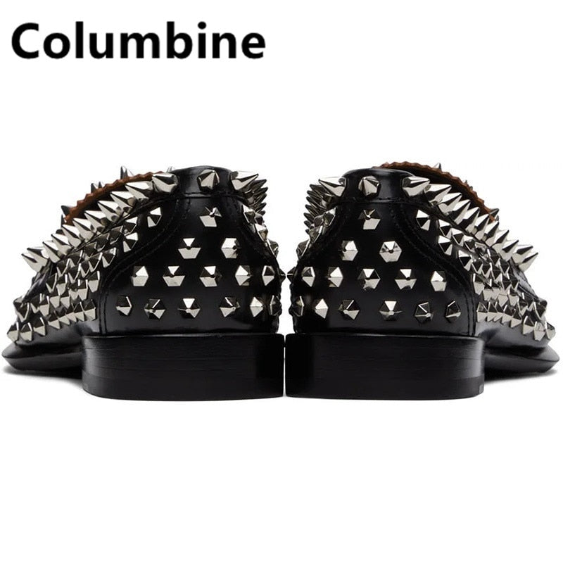 Newest Fashion Men Handmade Studs Spike Shoes Black Loafers Shoes Runway Rivets Party Wedding Shoes