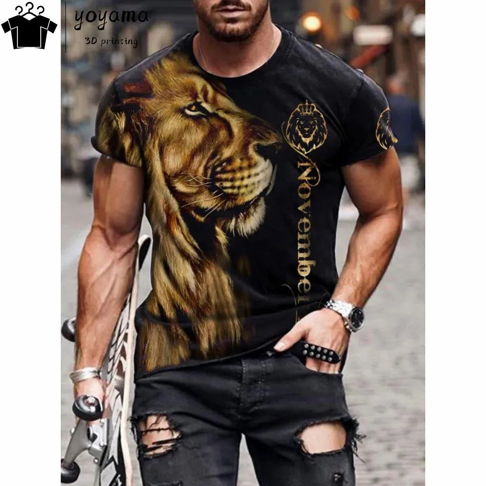 Men's T-Shirt With Print 3d Tiger Print Tees Tops Fashion Men Animal Pattern T Shirt Oversized Streetwear O-Neck Fashion Clothes