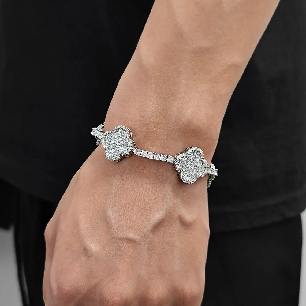 New Design Lucky Four Leaf Clover Bracelet Hip Hop Jewelry Iced Out 5A Zircon Clover Tennis Chain  Bracelet For Men Women