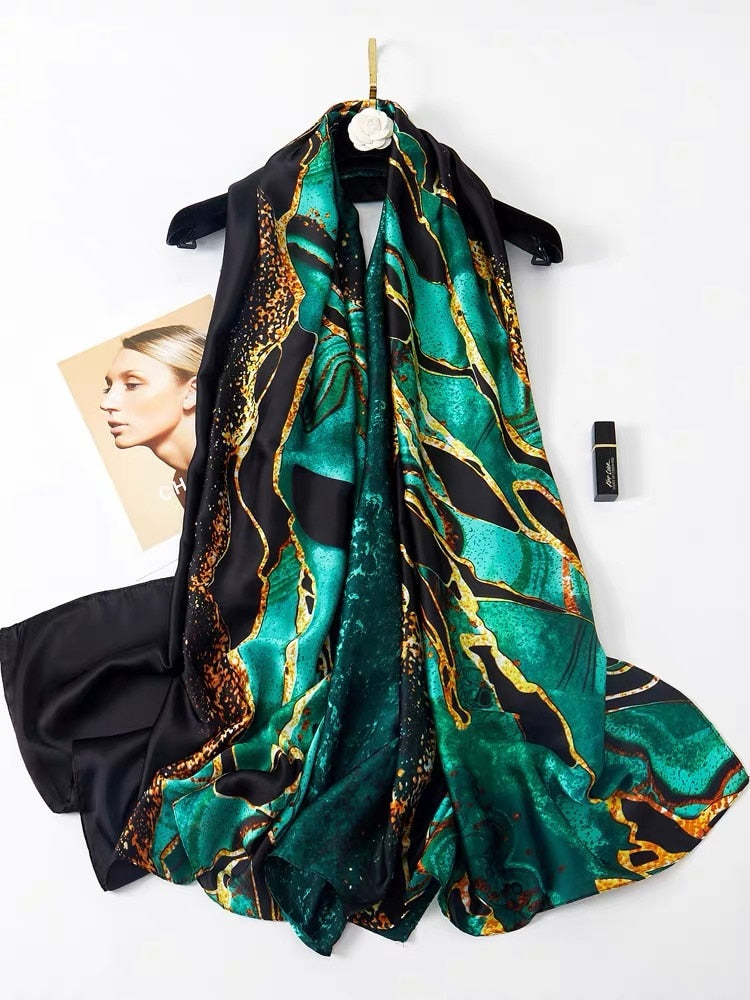 Women Silk Winter Scarf Luxury Design Print Lady Beach Shawl Scarves Fashion Smooth Foulard Female Hijab