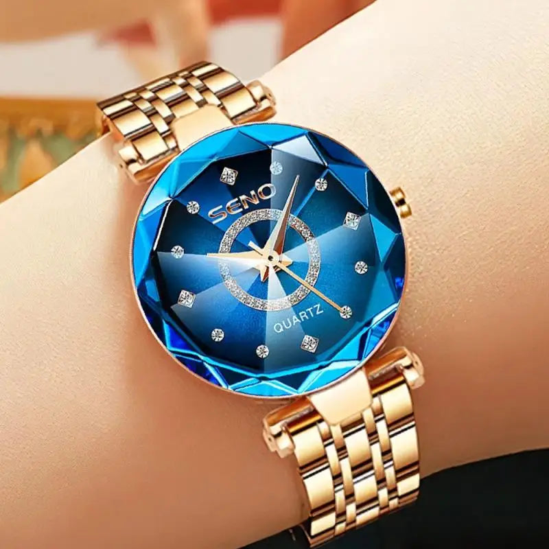 SENO Ocean Star Women Crystal Watch Top Brand Luxury Rose Gold Women Bracelet Watch for Ladies Wrist Watch Relogio Feminino