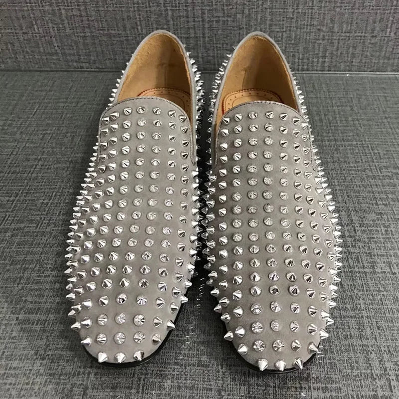 Fashion Designer Spikes Handmade Men Shoes 5 Colors Genuine Leather Men's Slip-On Loafers Red Outsole Moccasin