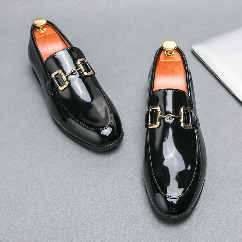 New Men's Wedding Shoes Black Patent Leather Formal Men Shoes Business Handmade Slip-On Loafers Size 38-46