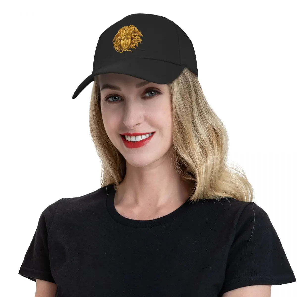 Elegant And Chic French Golden Haired Baseball Caps Adult Sun Caps Mythological Greek Medusa Hats Adjustable Polyester Golf Hats