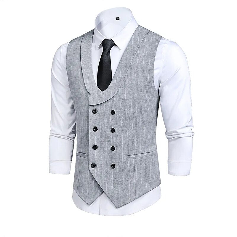 Striped Double-breasted suit vest Men's Sleeveless suit vest Men's formal suit vest Wedding