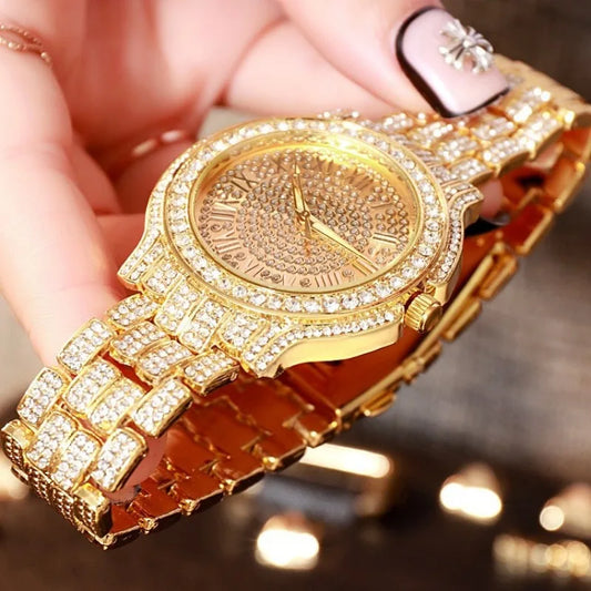 Top Luxury Full Diamond Watch for Women Elegant Brand Quartz Steel Watches Ladies Zircon Crystal Fashion Wristwatch Clock