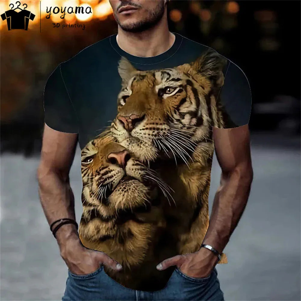 Men's T-Shirt With Print 3d Tiger Print Tees Tops Fashion Men Animal Pattern T Shirt Oversized Streetwear O-Neck Fashion Clothes