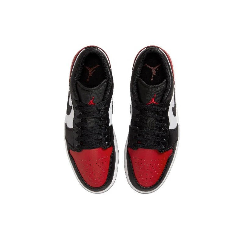 Air Jordan 1 Breathable low cut retro black and red toe basketball shoes