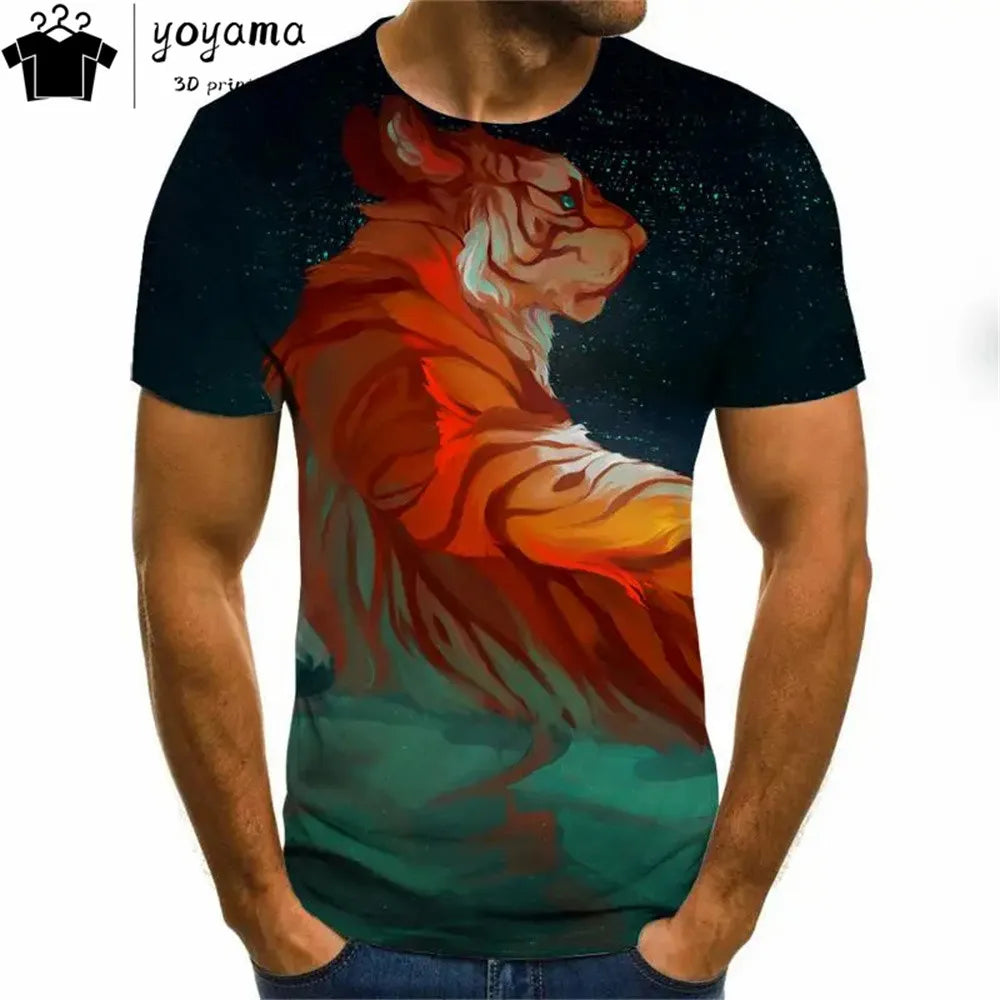 Men's T-Shirt With Print 3d Tiger Print Tees Tops Fashion Men Animal Pattern T Shirt Oversized Streetwear O-Neck Fashion Clothes