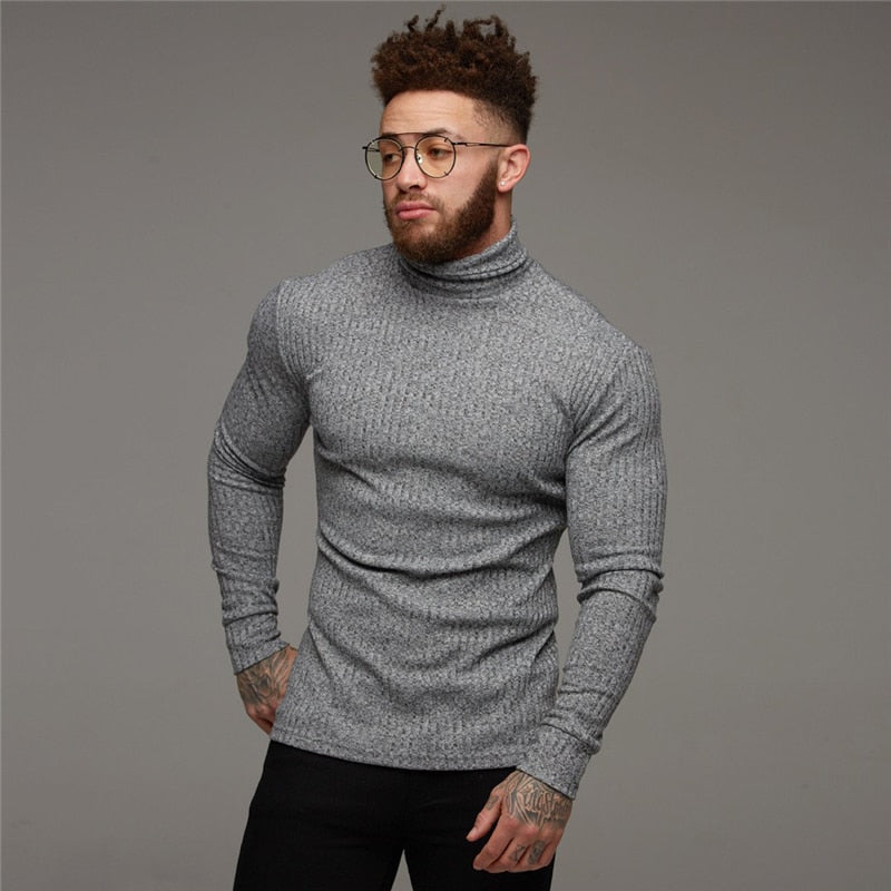 Autumn Winter Fashion Turtleneck Mens Thin Sweaters Casual Roll Neck Solid Warm Slim Fit Sweaters Men Turtleneck Pullover Male