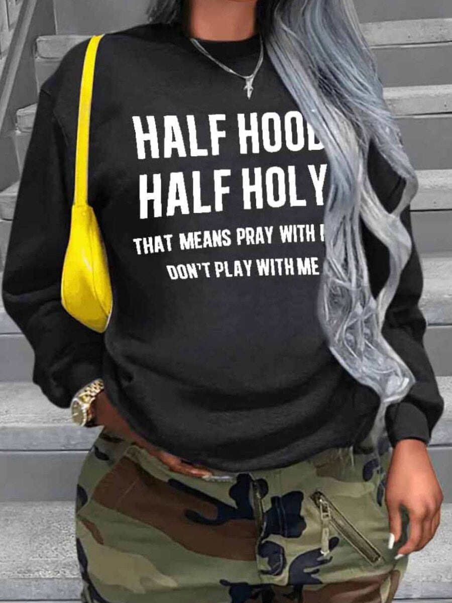 LW Plus Size hoodie  Sweatshirt  Half Hood Letter Print Sweatshirt Spring Autumn O-Neck Pullover Women Loose Clothes Sweatshirt