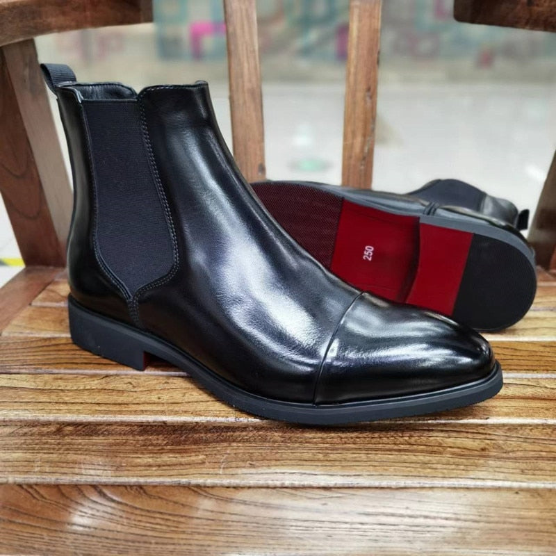 New Red Sole Chelsea Boots for Men Black Red Business  Pointed Toe Handmade Men Fashion Short Boots Free Shipping Men Boots