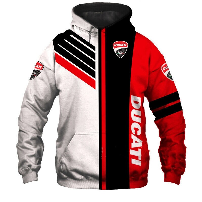 2022 New Mens Ducati Motorcycle Logo Hoodie 3D Digital Print Fashion Harajuku High Quality Sweatshirt Racing Jackets Zip Hoody