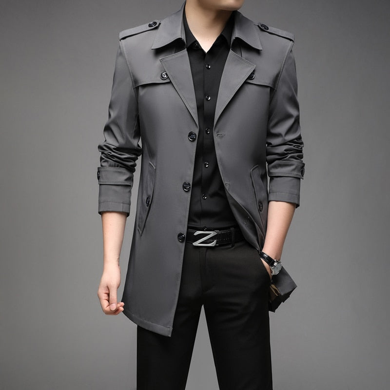 New Spring Men Trench Fashion England Style Long Trench Coats Mens Casual Outerwear Jackets Windbreaker Brand Mens Clothing 2022