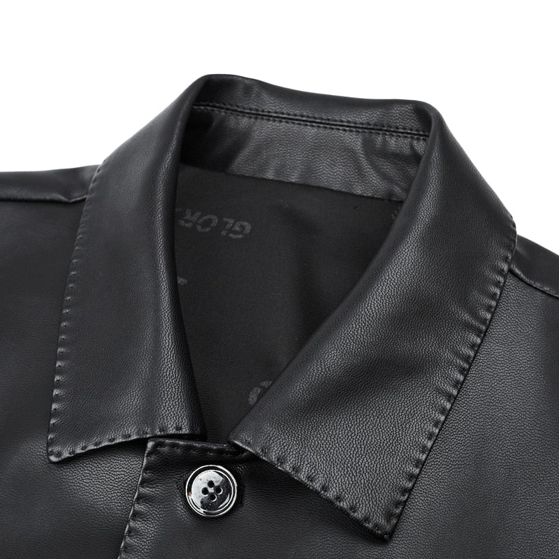 Men's Leather Suit Autumn New Button Lapel Casual Young and Middle-Aged Haining Leather Jacket Men's Coat