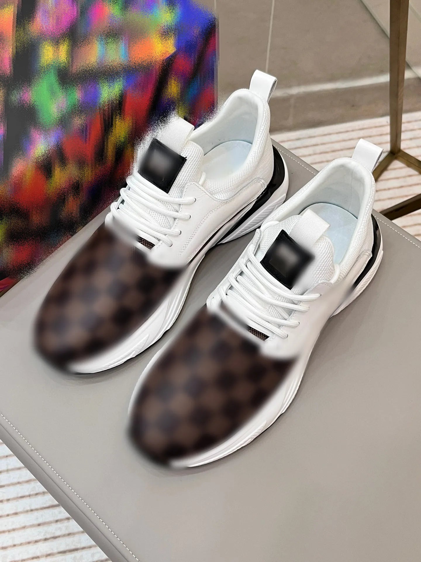 fashion men designer shoes black brown plaid printed Luxury Mens sneakers sports trainers shoe with box