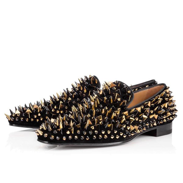 2022 Gentleman Dandelion Spikes Shoe Loafers Party Wedding Designer BLACK Leather Dress Shoes For Mens Slip On Flats Sole